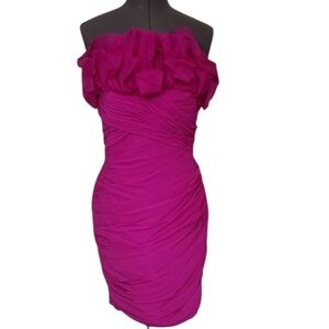 100% Silk Mini Dress Marchesa Notte Pink Strapless Ruched